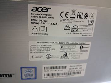 01-200152853: Acer 23,8&#34;,core i3-8130u 2,20 ghz/ram8gb/ ssd256gb/ intel g