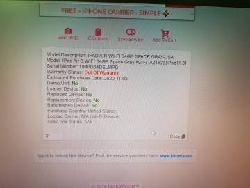 01-200015671: Apple ipad air 3 wifi a2152 64gb