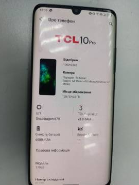 01-200280474: Tcl 10 pro 6/128gb