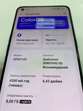 01-200222672: Oppo reno5 5g 8/128gb